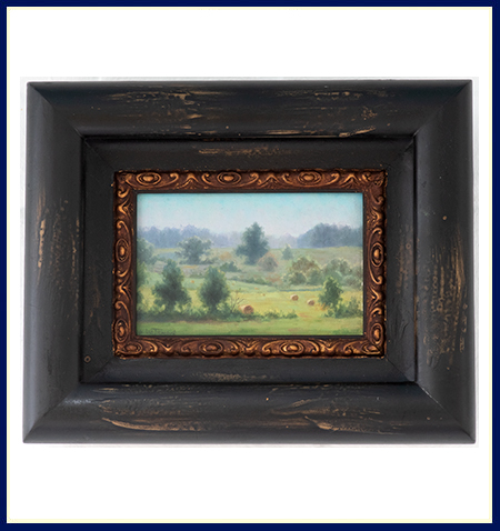 Carol Lee Thompson Original Oil Painting of hay rolls in field with black frame