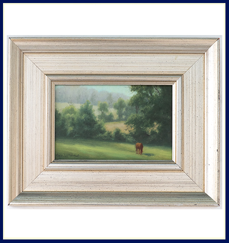 Carol Lee Thompson original oil painting of horse in pasture in silver frame